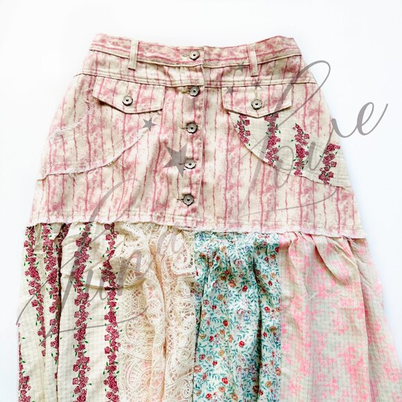 POL Clothing Woven Patchwork Maxi Skirt In Mixed Floral Print NEW! - Picture 5 of 12